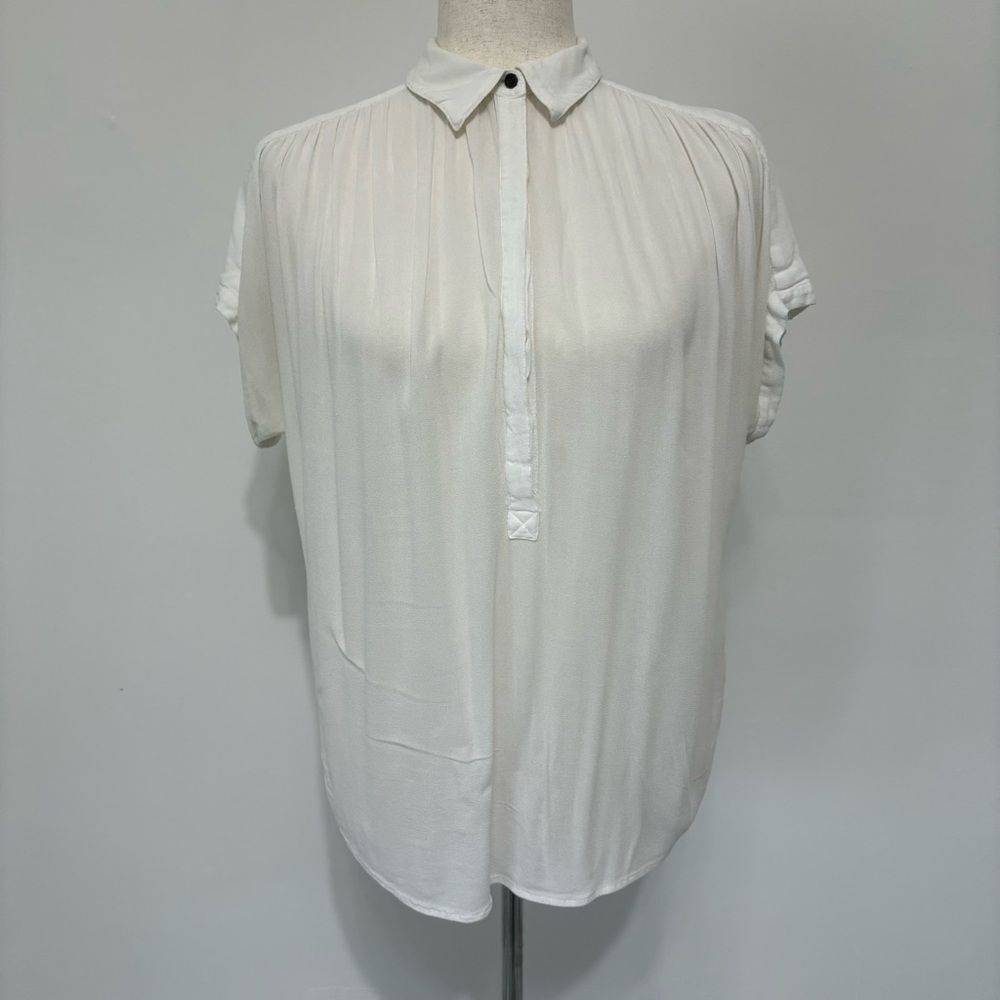 Lucky Brand Short Sleeve White Sheer Henley Viscose Top Sz XS